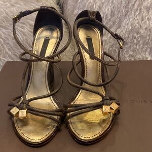 Louis Vuitton Damier Strappy Heels “Feel Free” Wedge Sandals